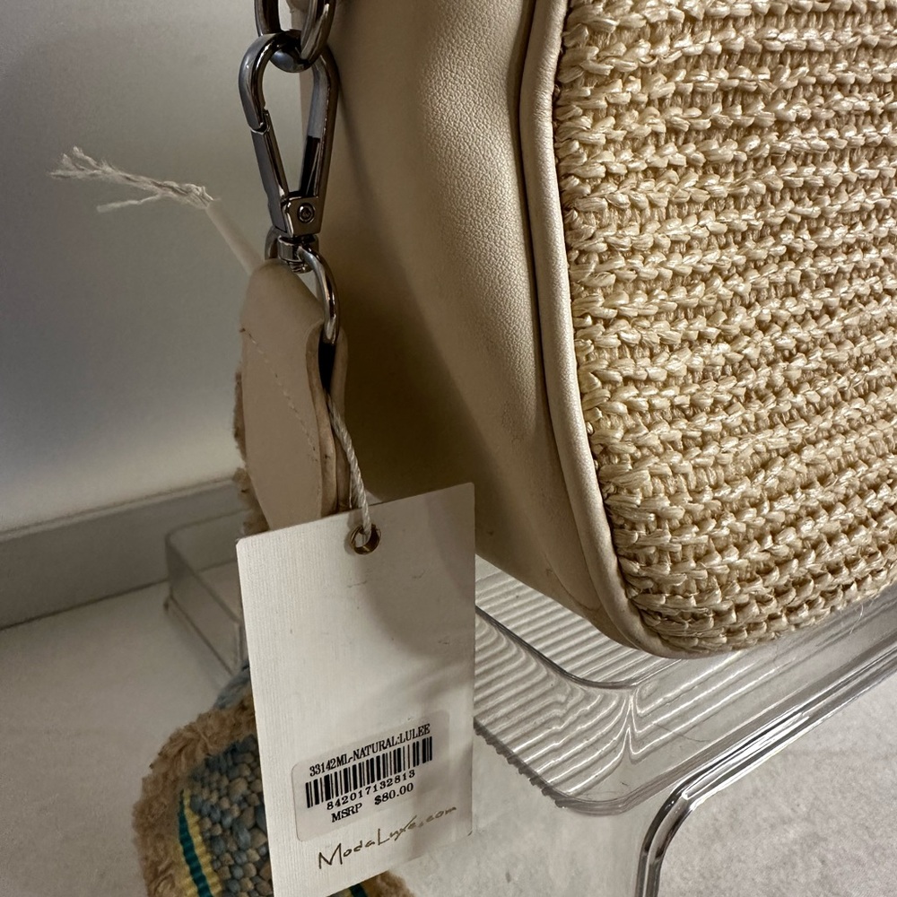 Moda Luxe Woven Straw Crossbody Bag with Decorative Strap - Cream OS - Picture 9 of 11